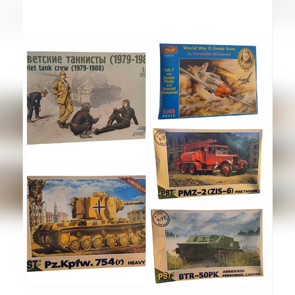 Vintage Model Kit Lot Of 5 Models Military Tanks-Vehicles & Figures -NIB